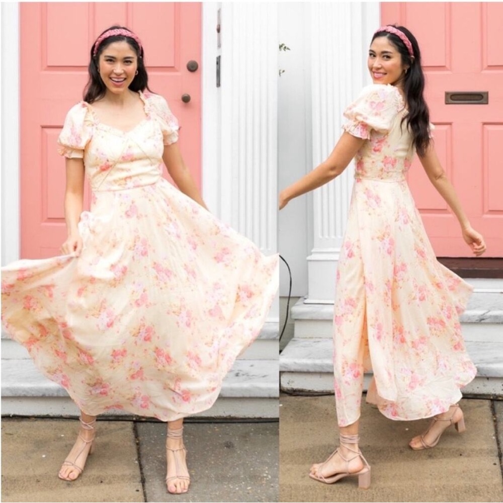 Ivy City Co Cassidy-Floral Maxi Dress with Puff Sleeves
